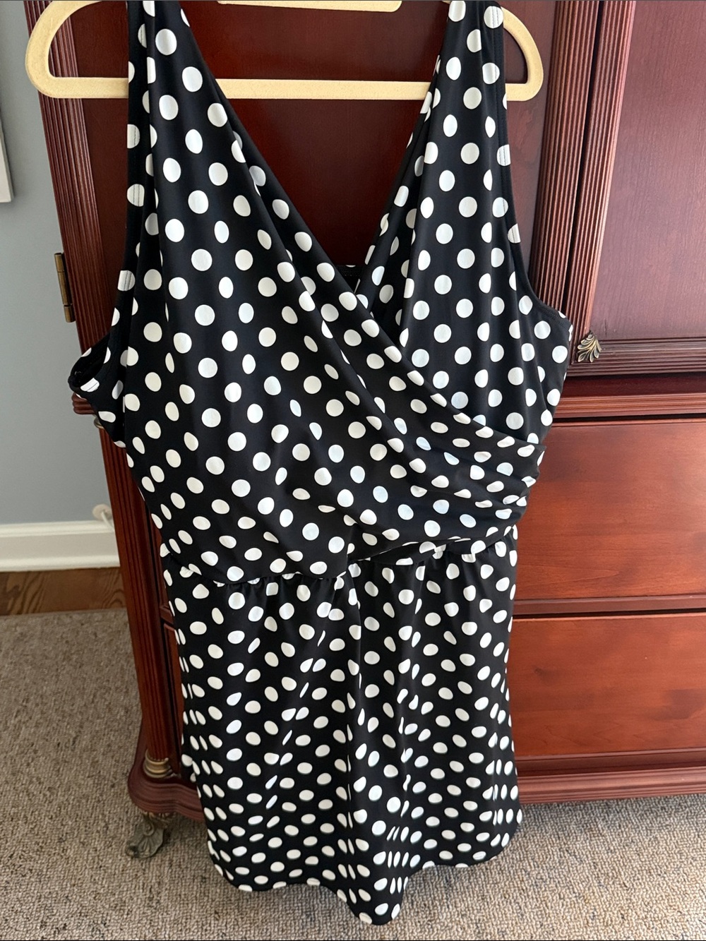 Lands' End Black and White Polka Dot Mini Swim Dress